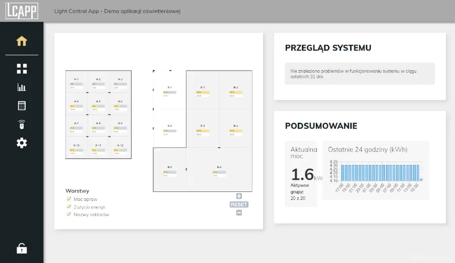 Aplikacja webowa do sterowania oświetleniem na dużej hali produkcyjnej